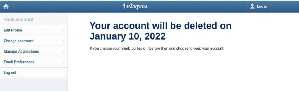 Instagram Account Delete Request Submitted Notification