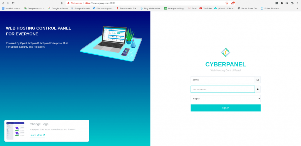 CyberPanel Dashboard Login Page